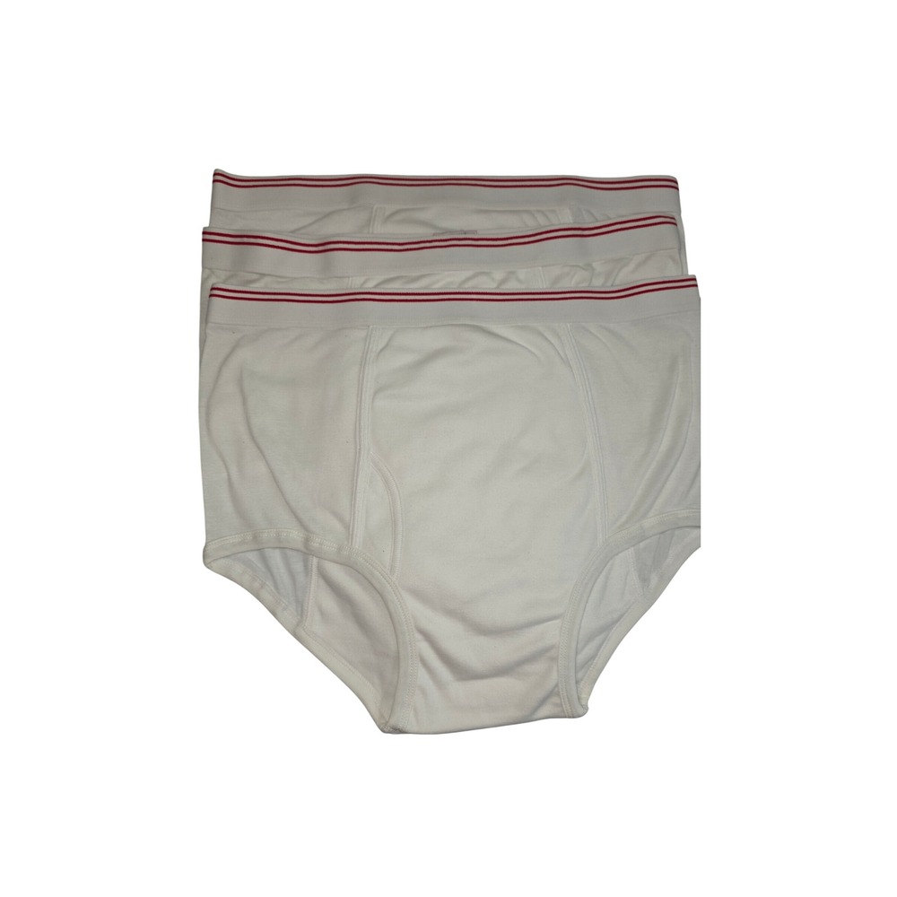NWOT VTG Tiger Briefs Y2k 80s Men 44-46 White Red Stripe 100% Cotton 3 Pack